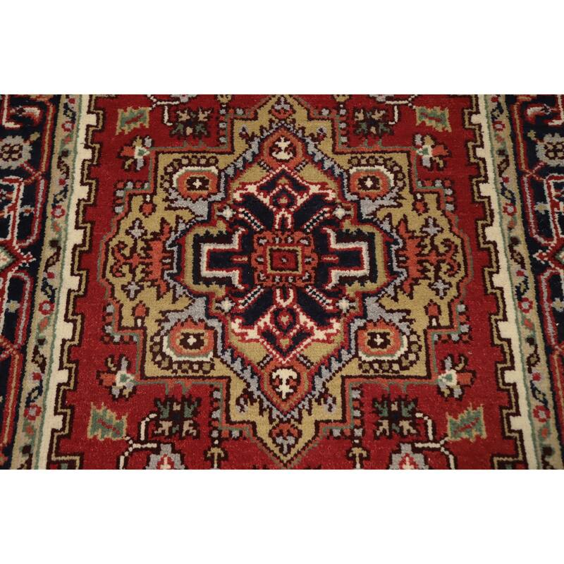 Hand Knotted Oriental 100% Wool Carpet Traditional Medallion Oranges & Rust Heriz (serapi) Area Rug - 5' 11'' X 3' 11''