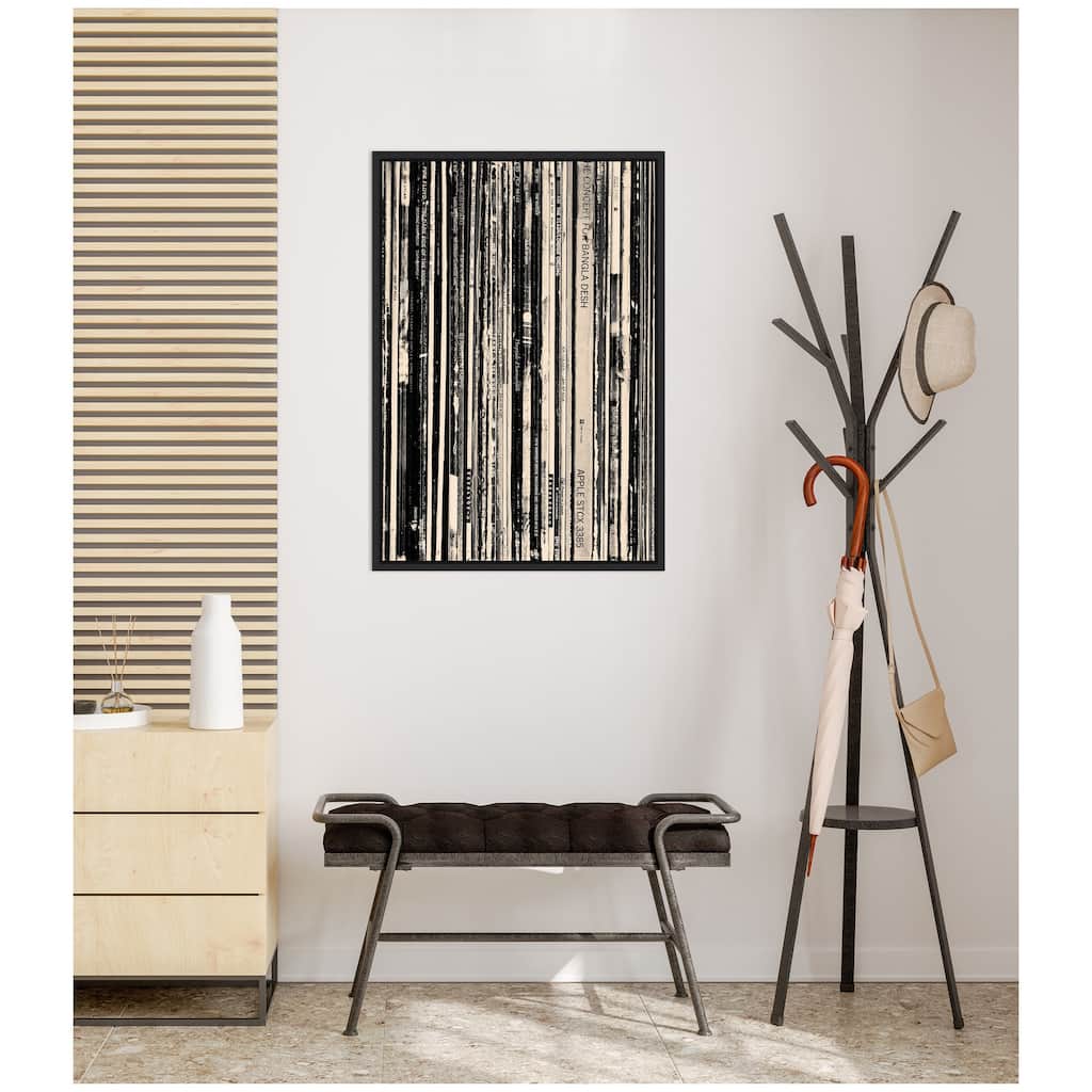 Kate and Laurel 33 RPM Black and White 23x33 by Robert Cadloff Framed Canvas Wall Art Print