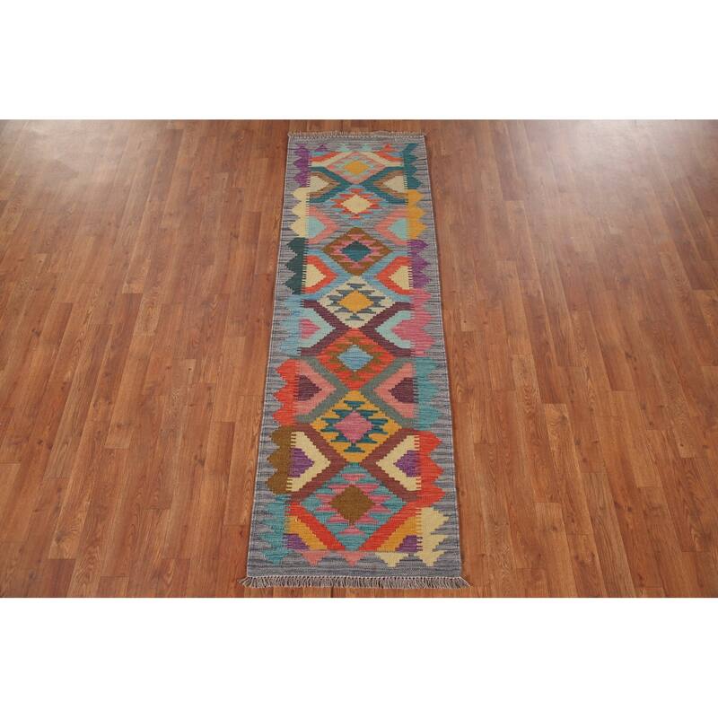 Reversible Kilim Oriental Runner Rug Flatweave Wool Carpet - 2'1"x 6'7"