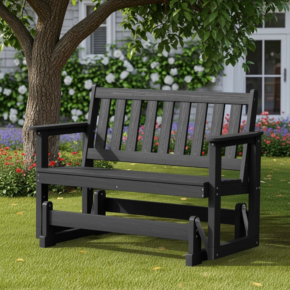 Outdoor Patio HDPE Glider Bench, Garden Rocking Bench