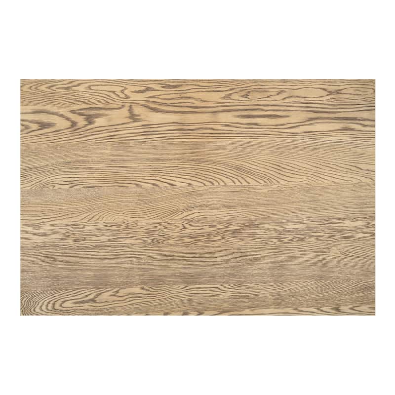 NADAAL STUDIOS Arlisse Dining Table for 6, Round Oak Wood Top, Dual-Layer Top with V-Groove Iron Crossing Base, Dark Brown