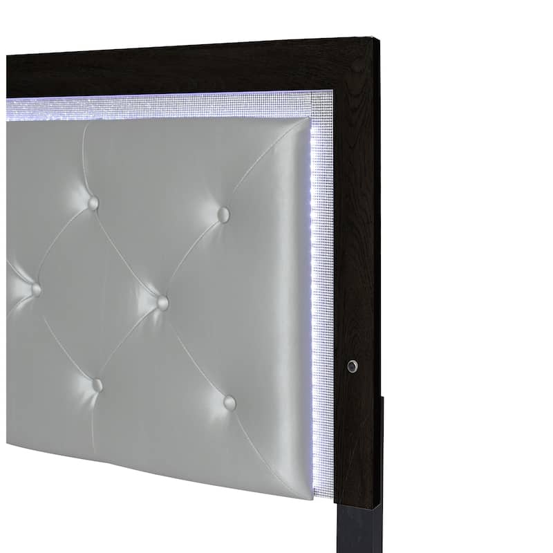 Bernard Black LED Fabric Upholstered Tufted Panel Bed