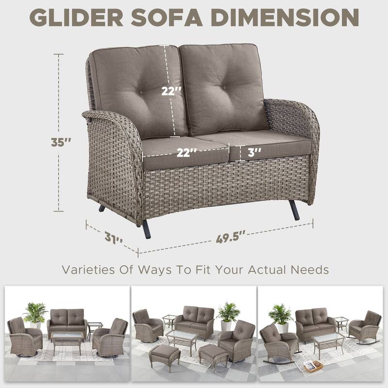 Outdoor Glider Loveseat Patio Sofa Grey-Grey - Grey