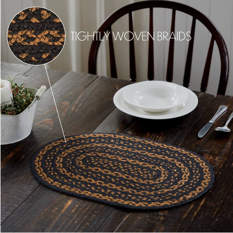 Black & Tan Jute Oval Placemat 12x18 - Single