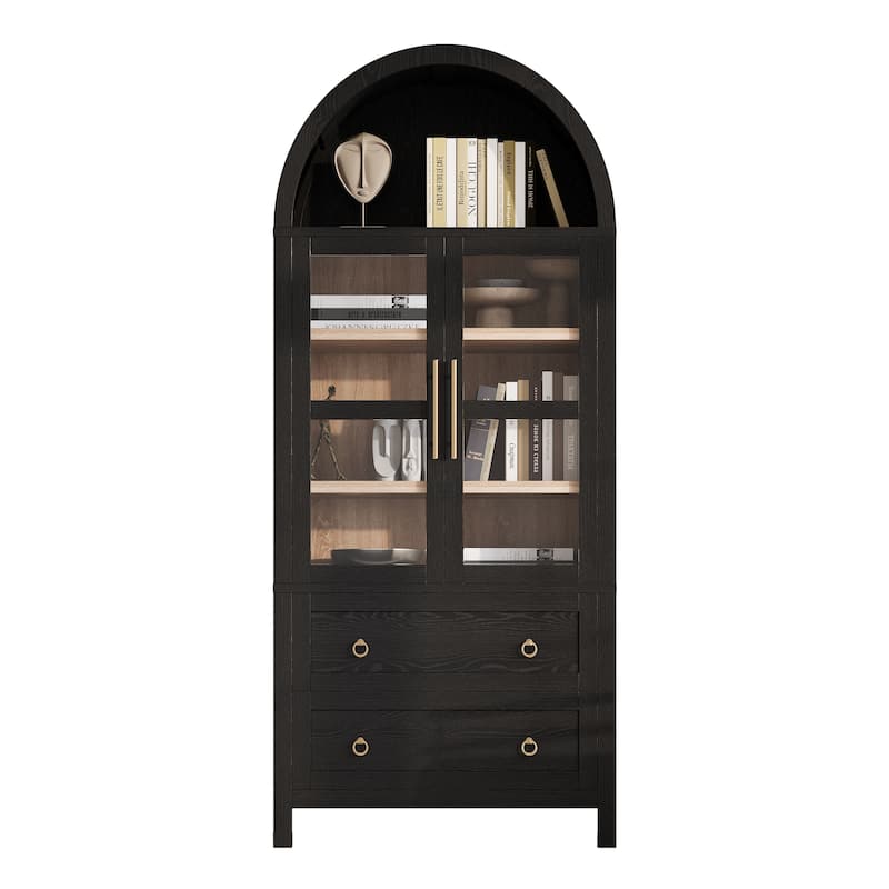 Spruce & Spring 71" Tall Arched Kitchen Pantry Cabinet with 2 Large Drawers