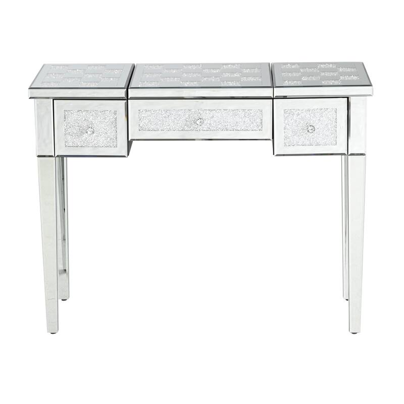 Mirrored Makeup Vanity with Flip-Top Mirror, Glass Console Table