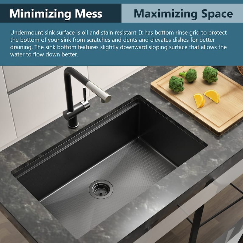 Undermount Stainless Steel Kitchen Sink -Black-Single Bowl