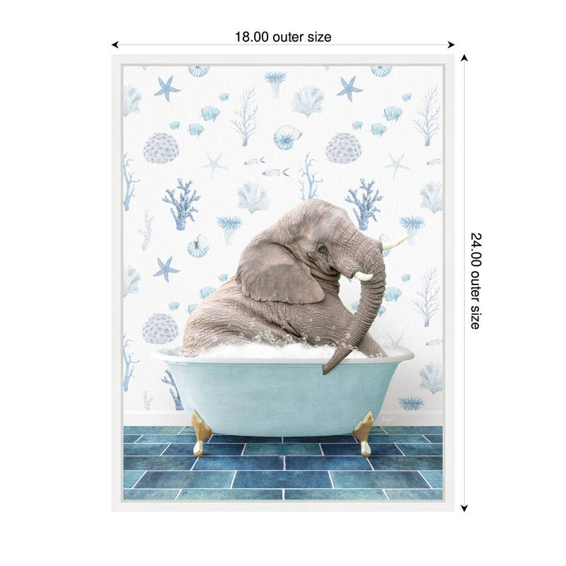 Kate and Laurel Sylvie Young Elephant in Under the Sea Bathtub Framed Canvas by Amy Peterson