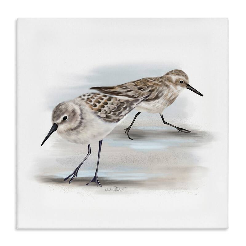 Stupell Sandpiper Pair on Sandy Beach Small Nautical Birds Canvas Wall Art - Grey - 17 x 17