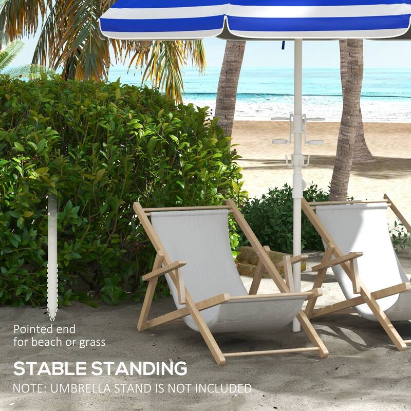 Outsunny 5.7' Portable Beach Umbrella with Tilt, Adjustable Height, 2 Cup Holders, Hook, Ruffled Outdoor Umbrella