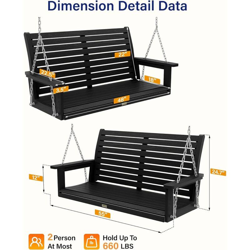 WINSOON 55" All Weather HIPS Outdoor Porch Swing