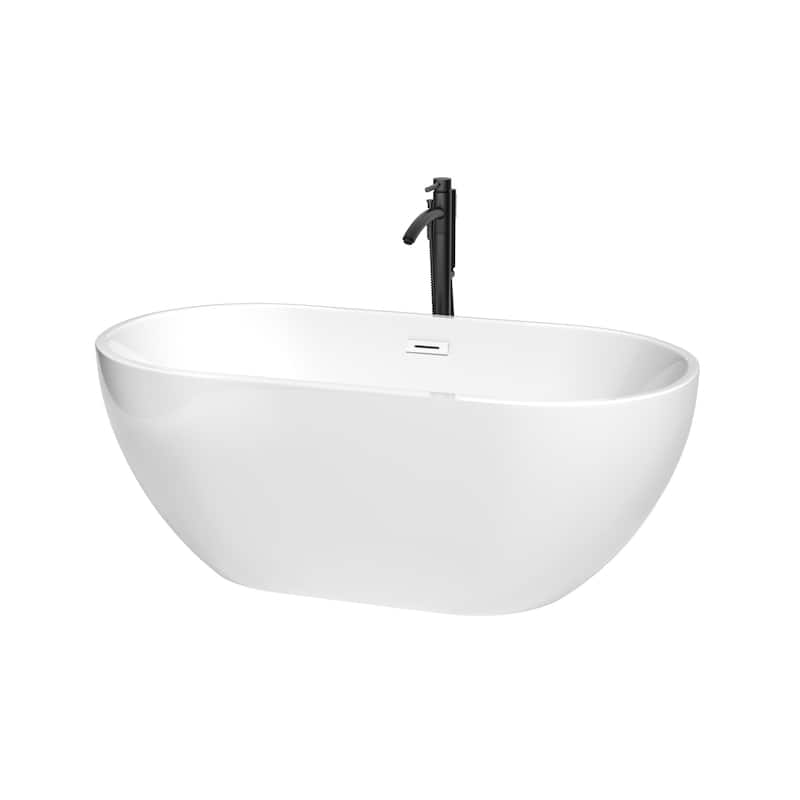 Wyndham Collection Brooklyn 60" Free Standing Acrylic Soaking Tub with - White / Shiny White Trim / Matte Black Faucet
