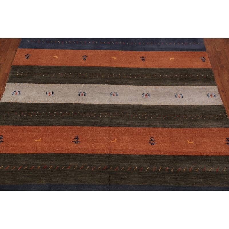 Striped Gabbeh Oriental Area Rug Hand-Knotted Wool Carpet - 6'7" x 9'6"