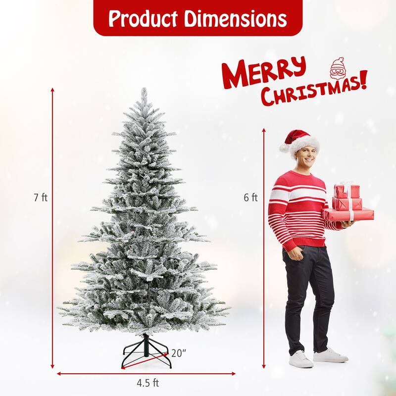Gymax 6/7/8 FT Snow Flocked Christmas Tree w/ 661/1119/1447 PVC & PE
