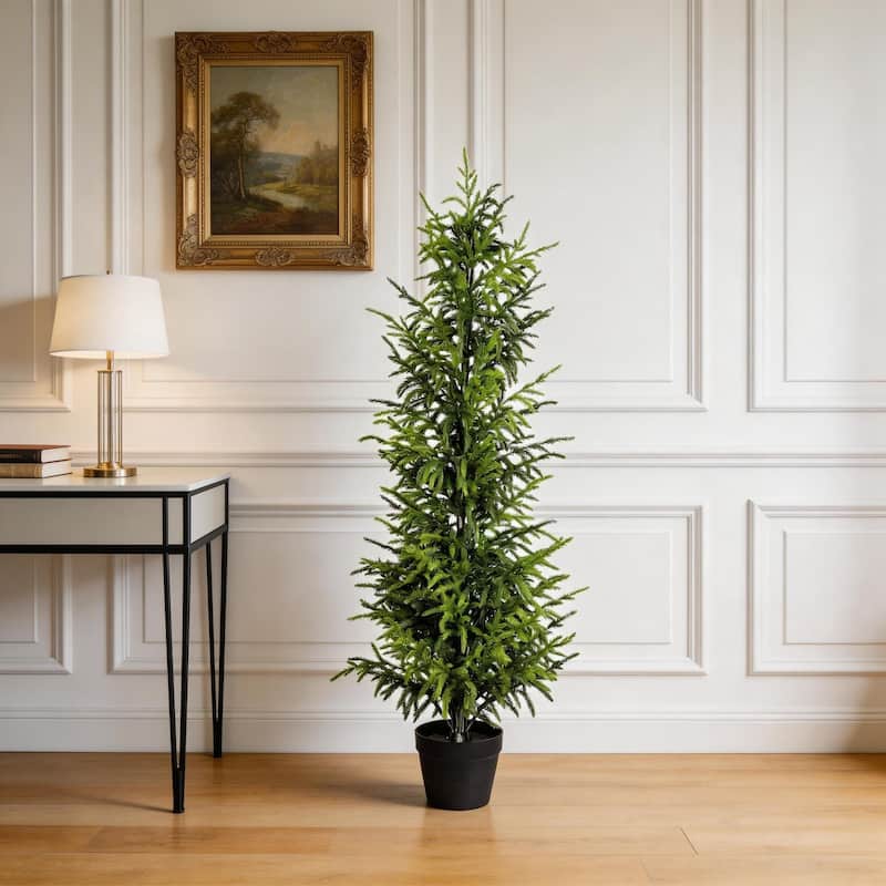 4" Artificial Real Touch Pine Tree in Black Plastic Pot, 1pc/set