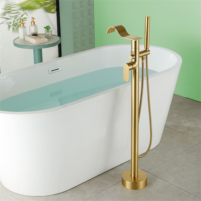 Freestanding Tub Faucet With Hand Sprayer Floor Mount Roman Bathtub Faucet Modern Waterfall Tub Filler Trim With Handheld Showe
