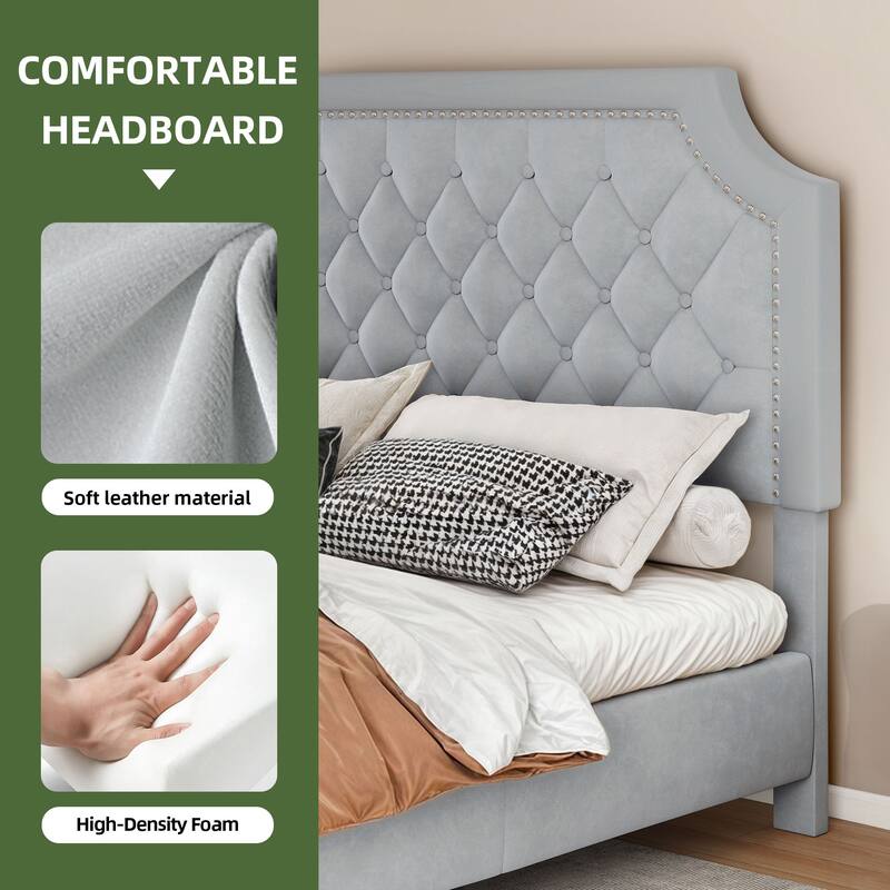 Moasis Upholstered Tufted Bed Frame with Adjustable Height Headboard