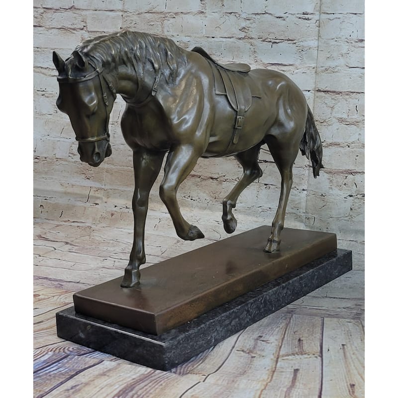 Extra Large Original Bronze Sculpture Imitative Horse Trots Stallion Marble Base Figurine