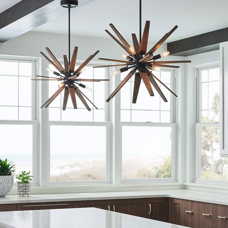 Lighting Thorne Chandelier 8 Light Wood in Contemporary Style Starburst Design
