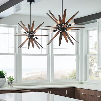 Lighting Thorne Chandelier 8 Light Wood in Contemporary Style Starburst Design