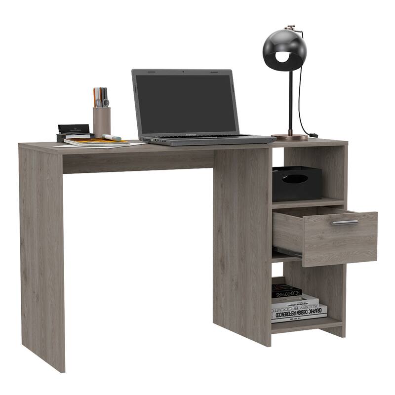 Freestanding Rectangular Computer Desk with Storage Drawer, Open Compartments, and Sleek Modern Design