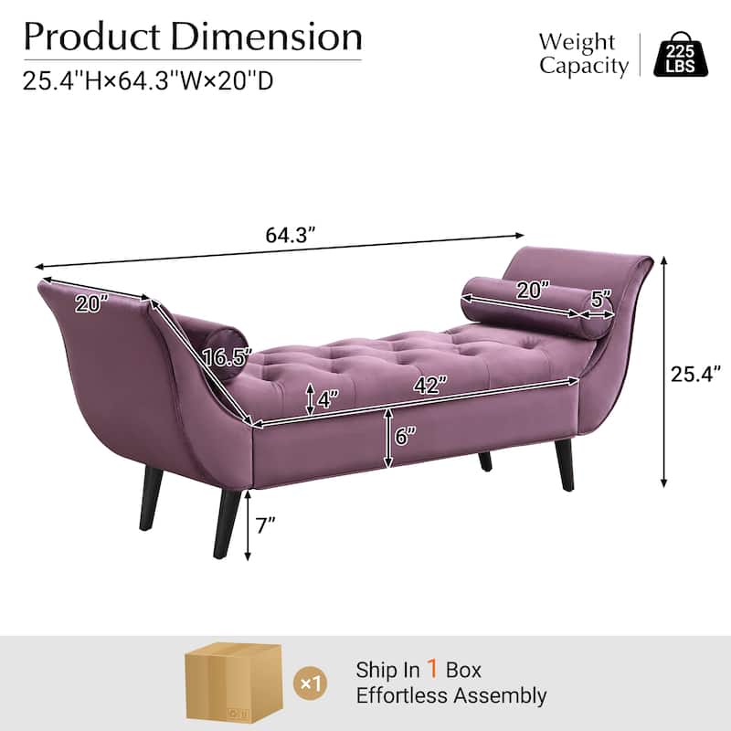 Christopher Knight Home - Quillon Velvet Tufted End of Bed Bench with Solid Wood Legs and 2 Pillows