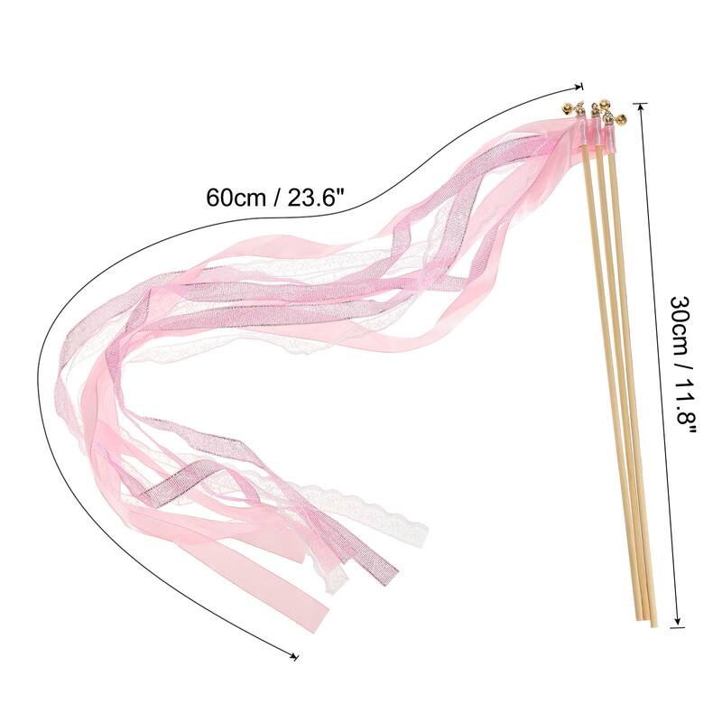 50Pcs Lace Silk Ribbon Fairy Sticks Wands for Wedding Party - Pink