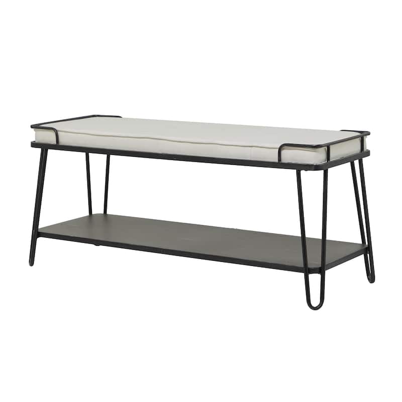 Metal Single Shelf Home Bench with White Upholstered Seat - Black - Roche River Decor - Black