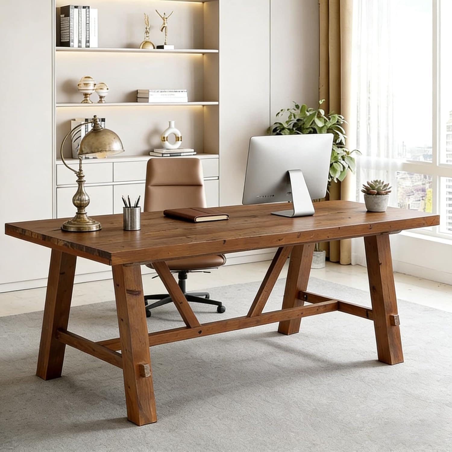 70.87" Solid Wood Large Desks, Long Office Desk, Executive Computer Desk, Home Office Workstaticon, Work Writing Table