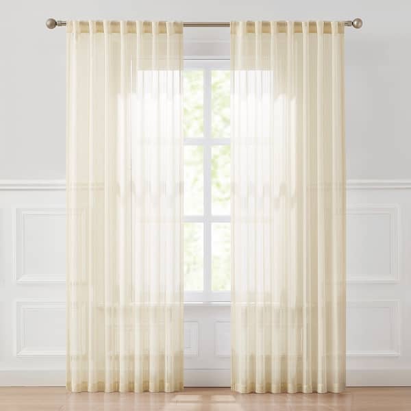 slide 2 of 16, Lush Decor Calia Textured Stripe Sheer Pair Window Curtain Panels - 84" x 52"