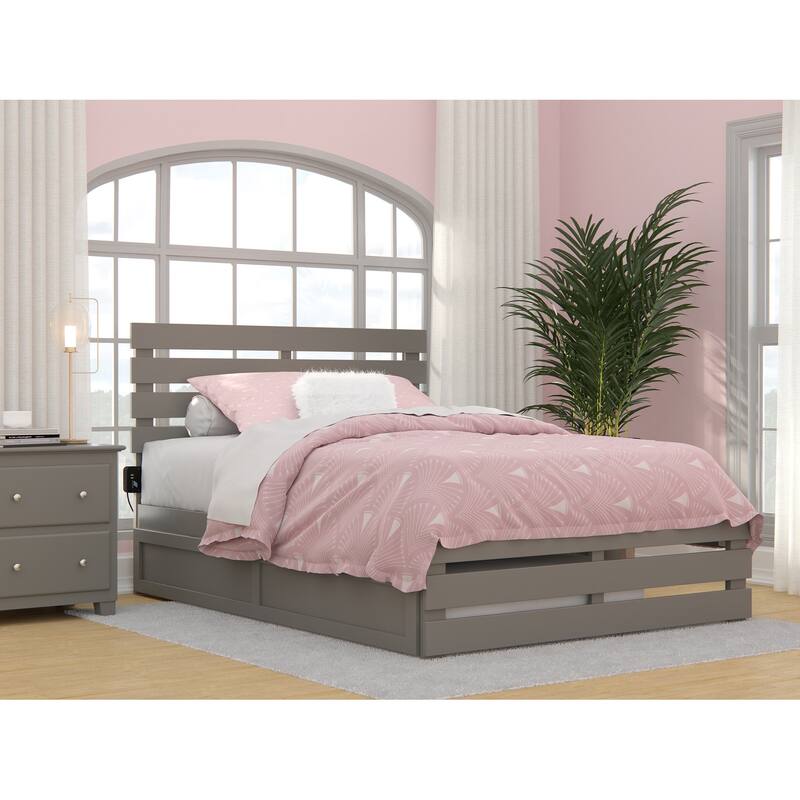 Oxford Bed with Footboard and USB Turbo Charger with Twin Trundle - Grey - Full