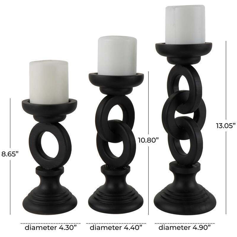 White or Black Wooden Chain Link Candle Holder (Set of 3)