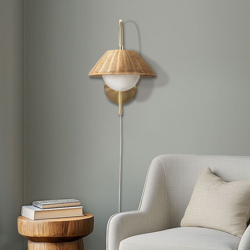 INK+IVY Laguna Gold Rattan Weave Shade Wall Sconce