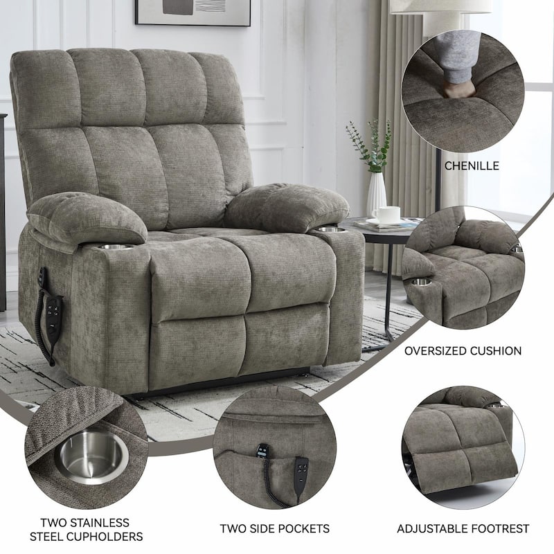 Dual Motor Infinite Position Up to 350 LBS Chenille Power Lift Recliner Chair