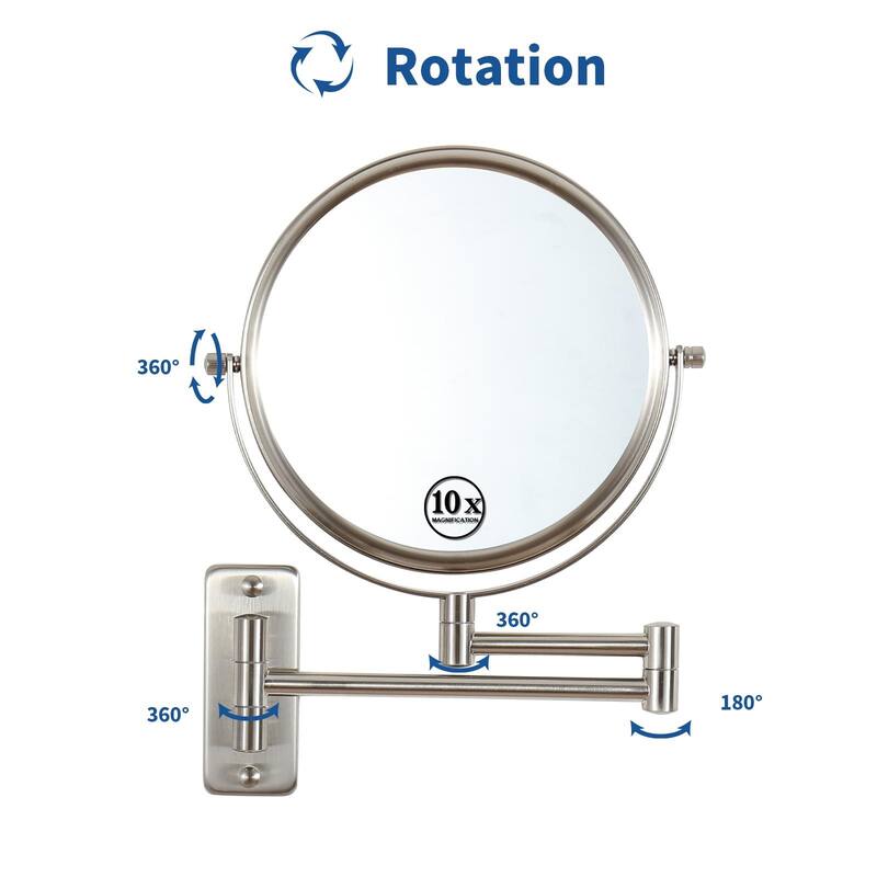 8 in. Small Round 10X HD Magnifying Double Sided Telescopic Bathroom Makeup Mirror