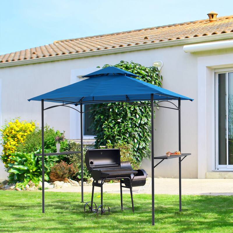 8' x 5' Outdoor Rainproof Grill Gazebo With Double Layer Vented Design - Blue