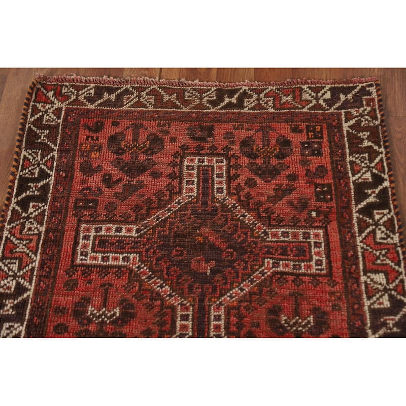 Tribal Orange Qashqai Persian Vintage Area Rug Handmade Wool Carpet - 2'7"x 4'2"