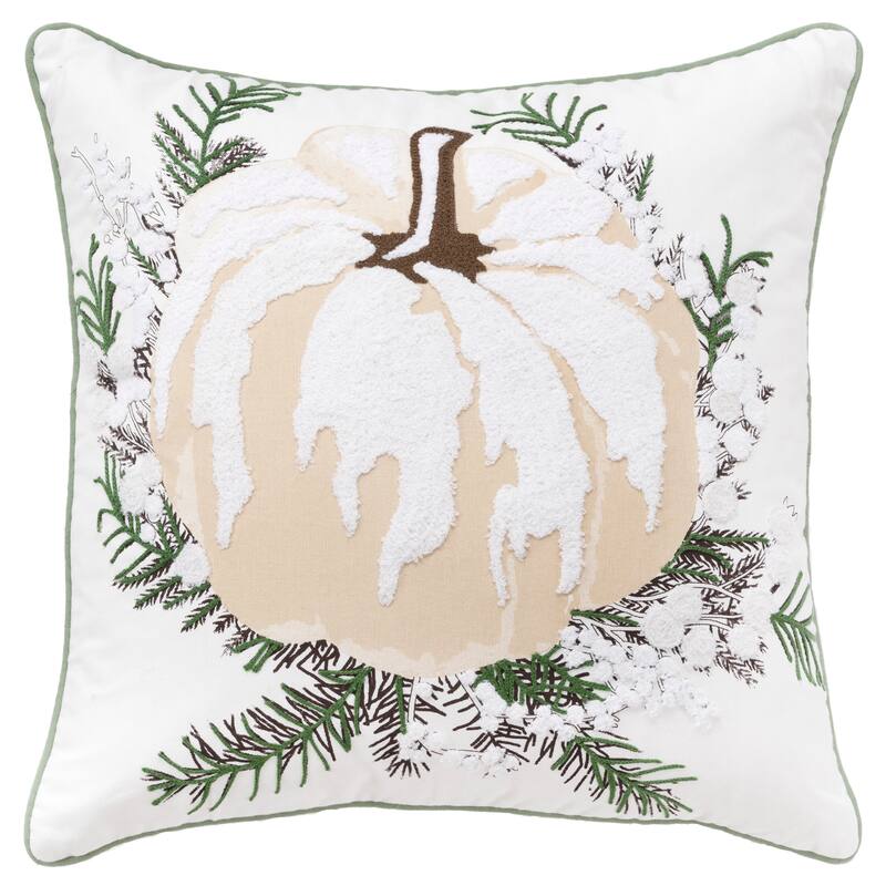 Rizzy Home Ivory/Green Screen Printed Pumpkin Throw Pillow Cover