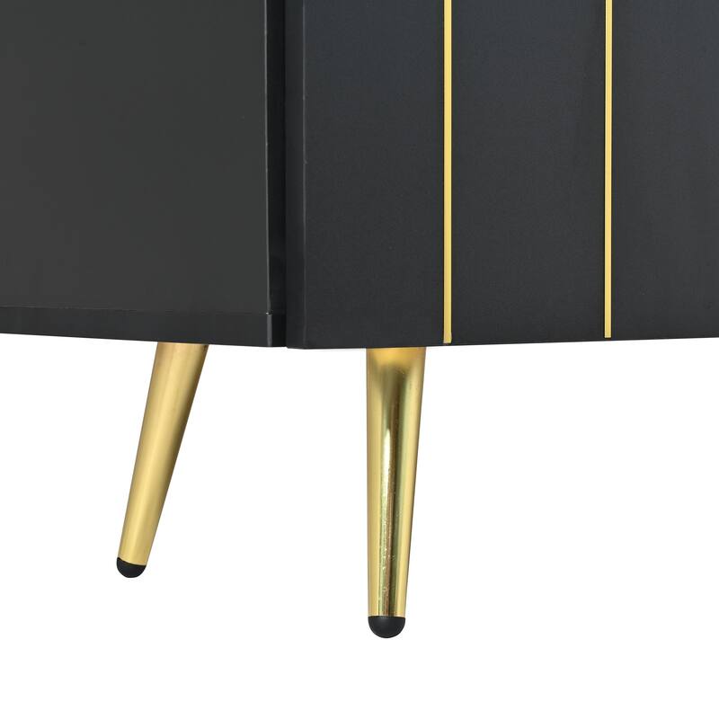 Wood Shoe Cabinet for Entrance, Modern Narrow Cabinet with Gold Metal Legs, Adjustable Shelves, Decorative Hallway Console