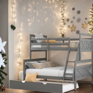 Twin over Full Bunk Bed with Ladder, Twin Size Trundle, Safety Guardrail