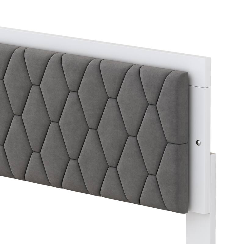 Elegant Queen Platform Bed with LED Lights, Velvet Headboard, and Sturdy Frame