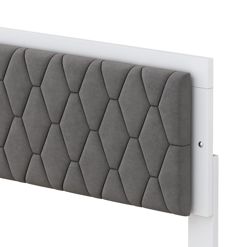 Queen Platform Bed with LED Lighting & Velvet Headboard - Sleek and Comfortable Design