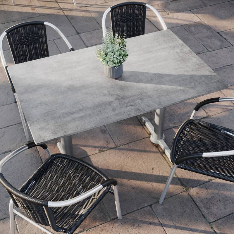 Commercial All-Weather HPL Tabletop with Dual T Bases - 48"W x 30"D x 31.25"H