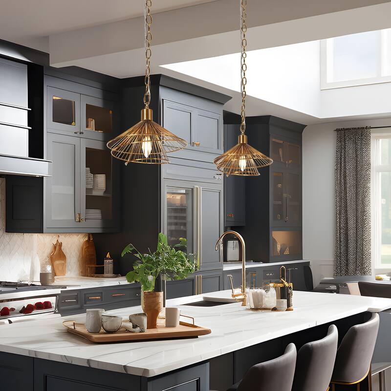 Modern Farmhouse 1-Light Pendant Light for Kitchen Island Dining Room - Gold