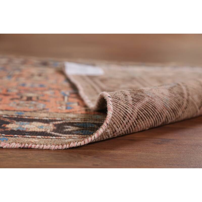 Hand Knotted Oriental 100% Wool Carpet Traditional Geometric Oranges & Rust Hamedan Runner Rug - 9' 7'' X 3' 4''