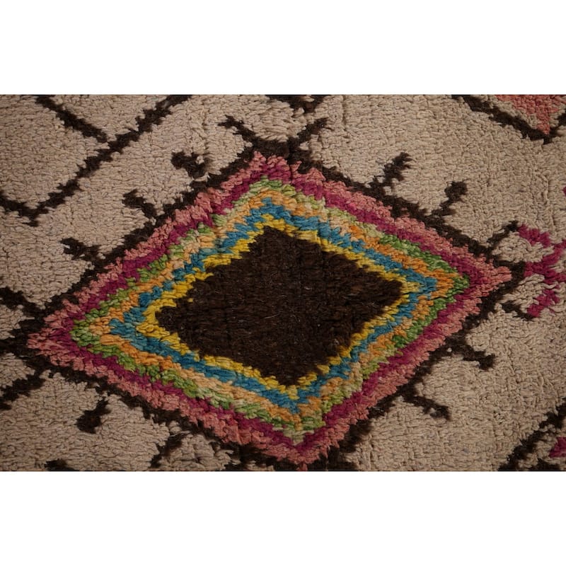 All-Over Plush Geometric Moroccan Area Rug Handmade Wool Carpet - 6'9" x 10'2"