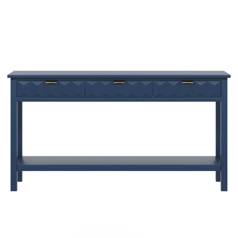 Entryway Table with Honeycomb-patterned Fronts,Modern Stylish Console Table with 3 Drawers and Solid Fir legs