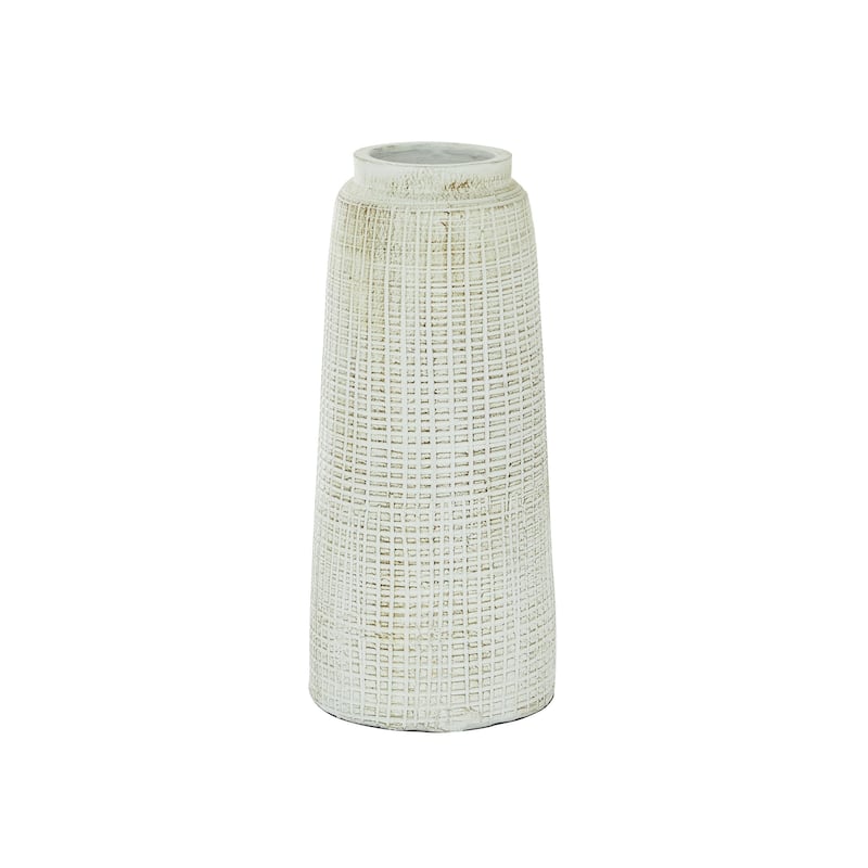 Ceramic Textured Crosshatch Vase with Crosshatch Design - White - Roche River Decor