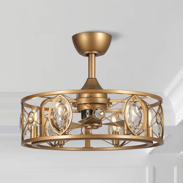 slide 2 of 12, 22" Modern Crystal Caged Ceiling Fan Chandelier with Remote