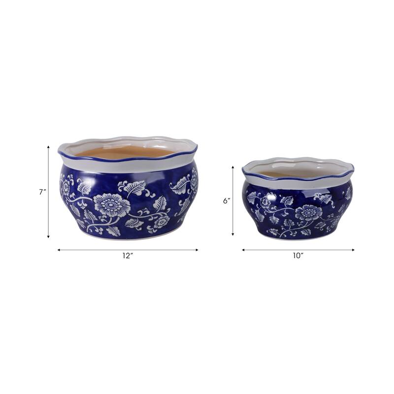 Traditional Ceramic Chinoiserie Planters - Set of 2